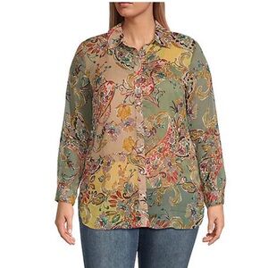 Figueroa & Flower Brown Printed Top Boho Colorful New With Tags